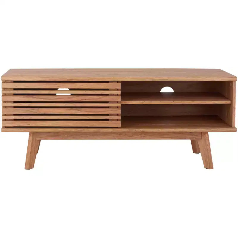 1-Door 2-Shelf Media Stand with Adjustable Shelves & Cable Management – Walnut, Fits 50in TV