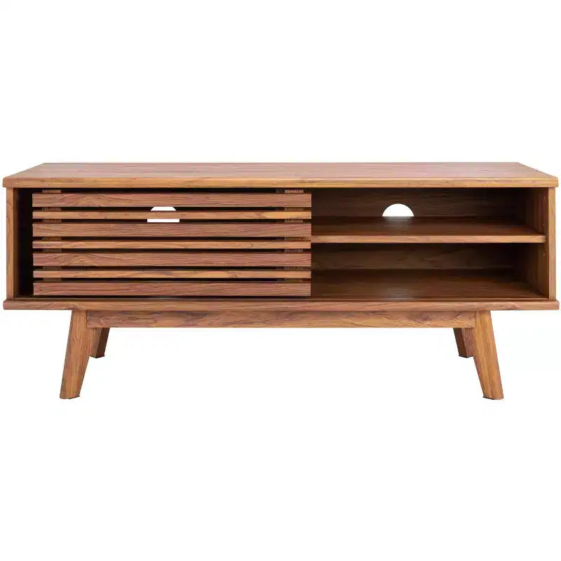 1-Door 2-Shelf Media Stand with Adjustable Shelves & Cable Management – Walnut, Fits 50in TV