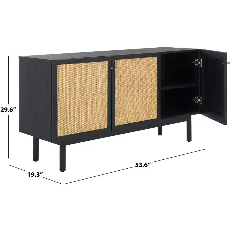 3-Door Rattan Mesh Sideboard Media Stand with Adjustable Shelves – Walnut, Fits 60in TV