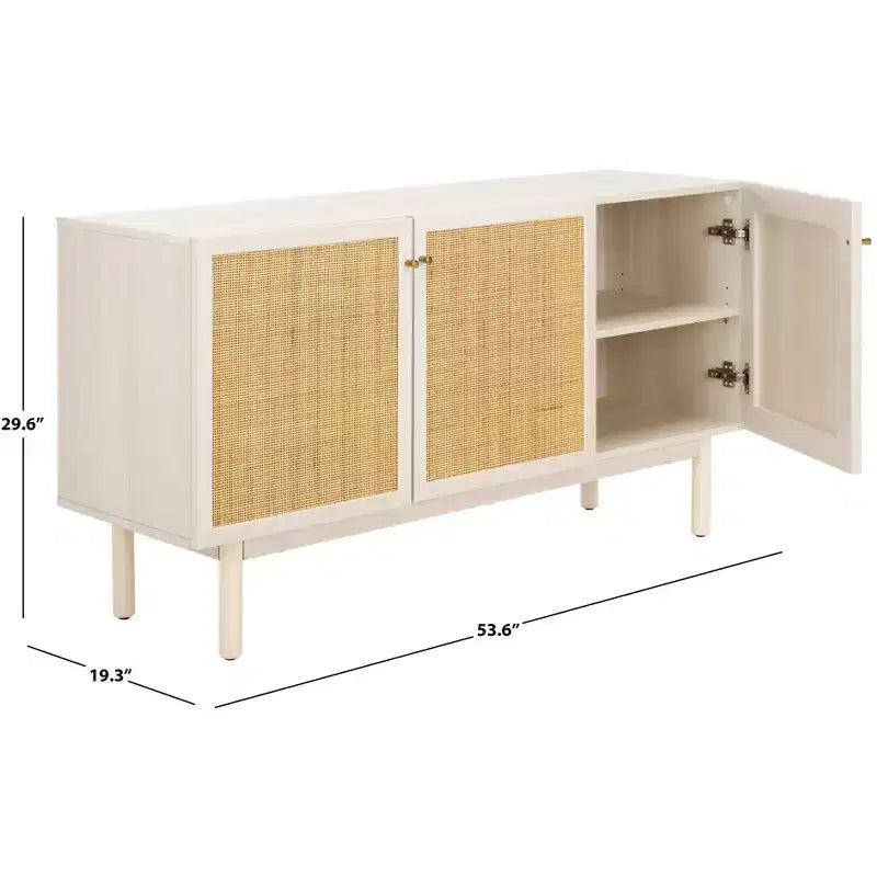 3-Door Rattan Mesh Sideboard Media Stand with Adjustable Shelves – Walnut, Fits 60in TV