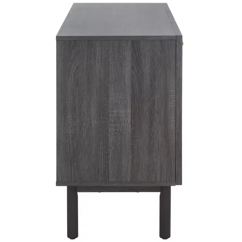 3-Door Rattan Mesh Sideboard Media Stand with Adjustable Shelves – Walnut, Fits 60in TV