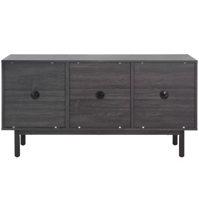 3-Door Rattan Mesh Sideboard Media Stand with Adjustable Shelves – Walnut, Fits 60in TV