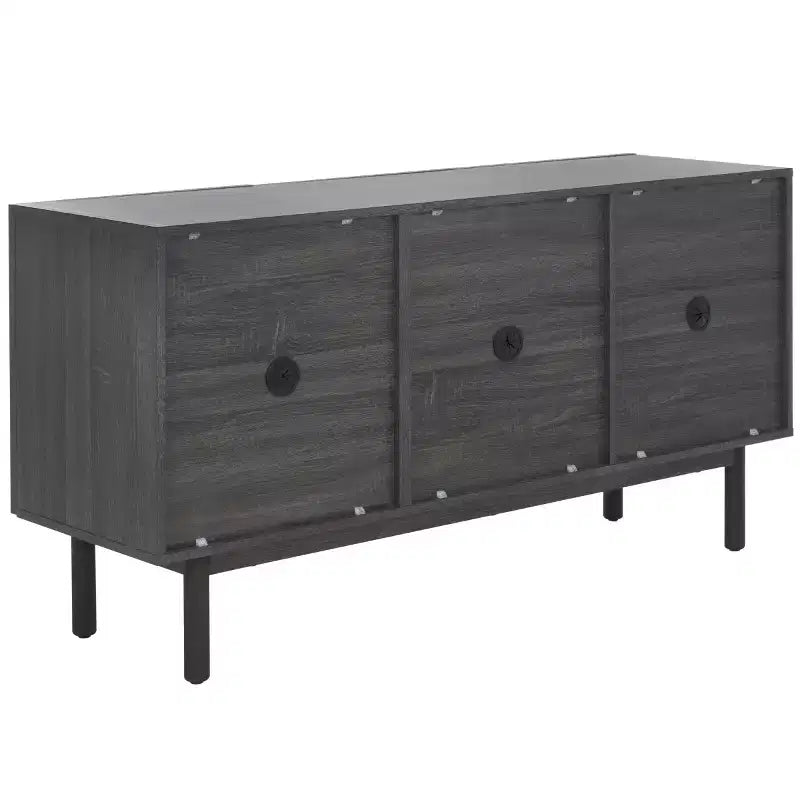 3-Door Rattan Mesh Sideboard Media Stand with Adjustable Shelves – Walnut, Fits 60in TV