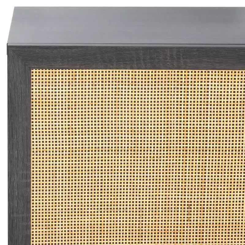 3-Door Rattan Mesh Sideboard Media Stand with Adjustable Shelves – Walnut, Fits 60in TV