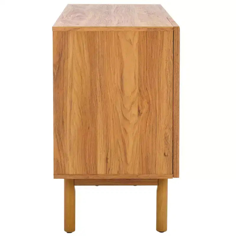 3-Door Rattan Mesh Sideboard Media Stand with Adjustable Shelves – Walnut, Fits 60in TV