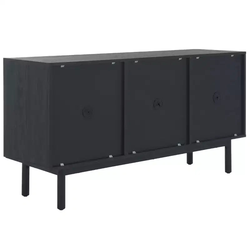 3-Door Rattan Mesh Sideboard Media Stand with Adjustable Shelves – Walnut, Fits 60in TV