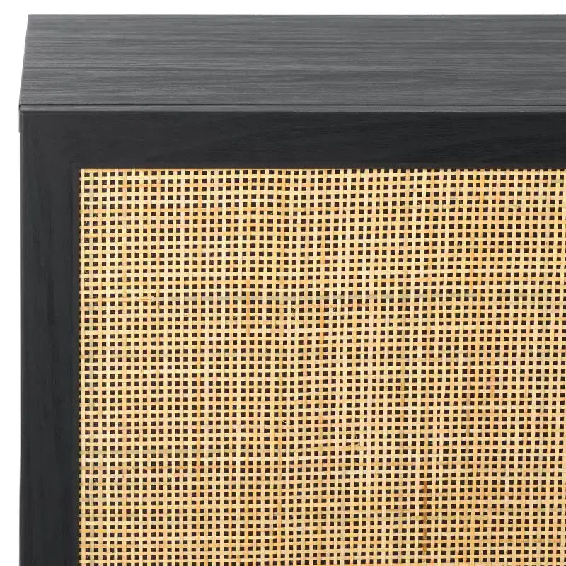 3-Door Rattan Mesh Sideboard Media Stand with Adjustable Shelves – Walnut, Fits 60in TV