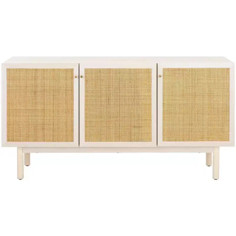 3-Door Rattan Mesh Sideboard Media Stand with Adjustable Shelves – Walnut, Fits 60in TV