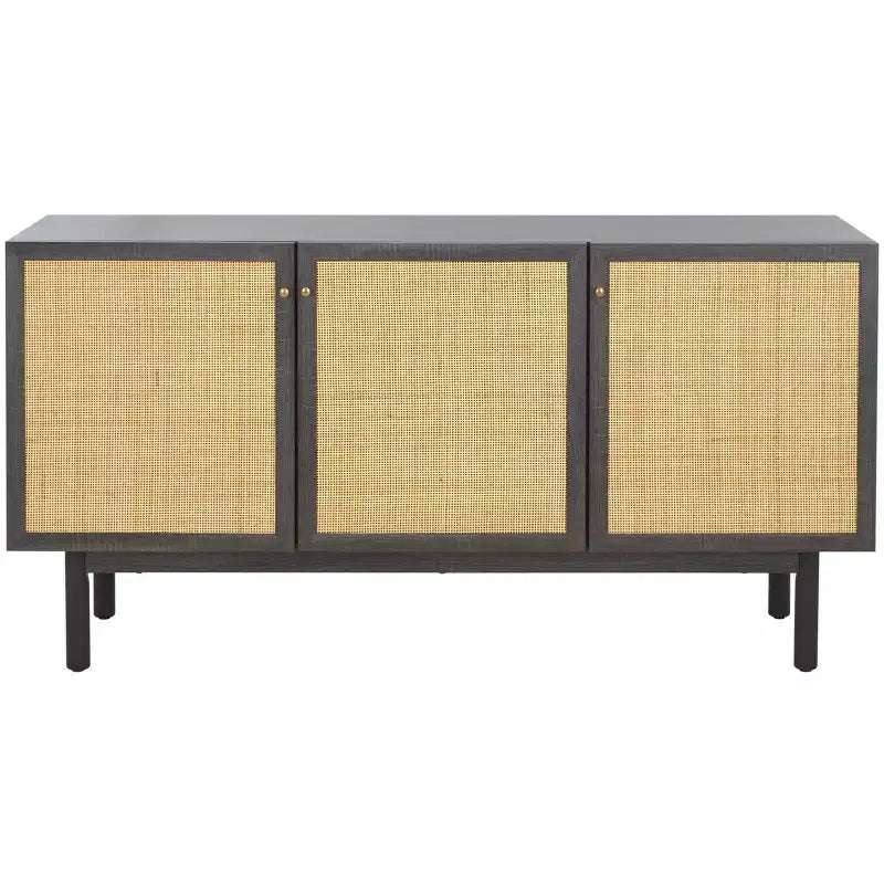 3-Door Rattan Mesh Sideboard Media Stand with Adjustable Shelves – Walnut, Fits 60in TV