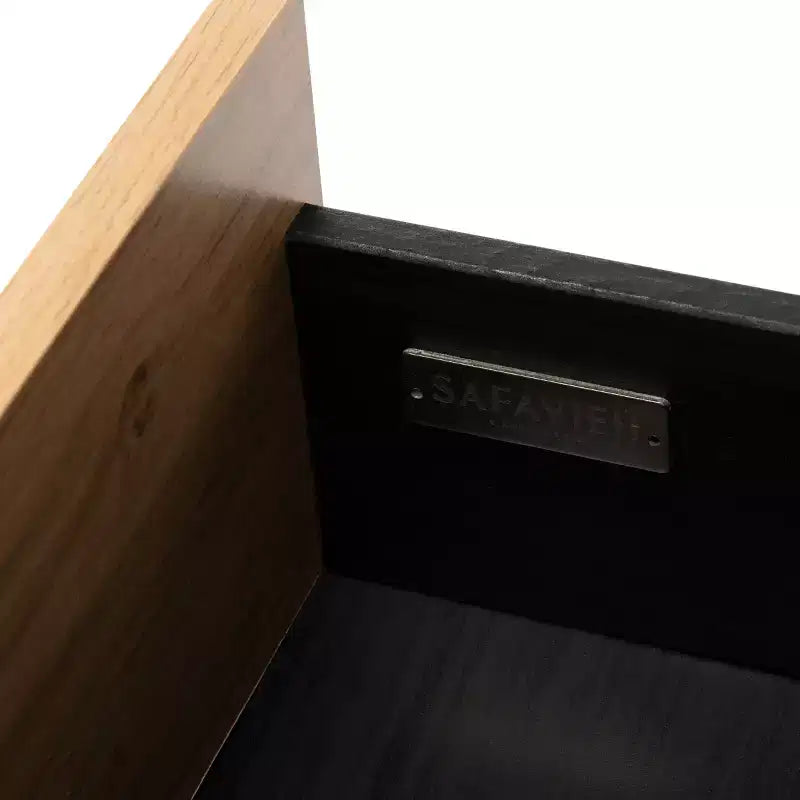 55in Media Stand with 1 Drawer & Open Shelf, Cable Management – Black & Oak, Fits 60in TV