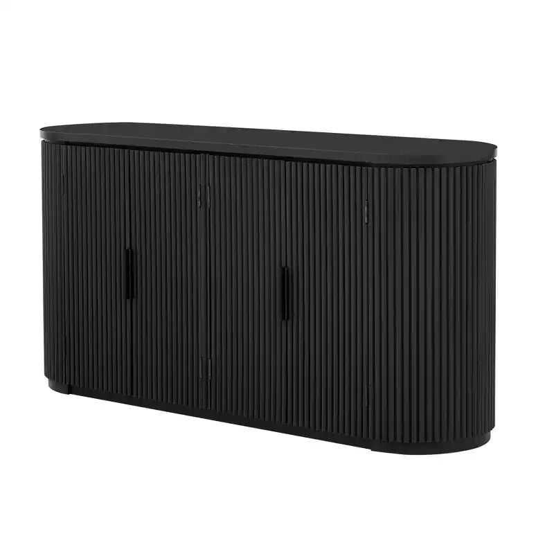 63in Vertical Striped Door Sideboard with Adjustable Shelves & Metal Handles – 4-Door Cabinet