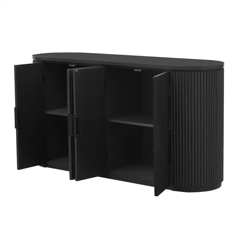63in Vertical Striped Door Sideboard with Adjustable Shelves & Metal Handles – 4-Door Cabinet