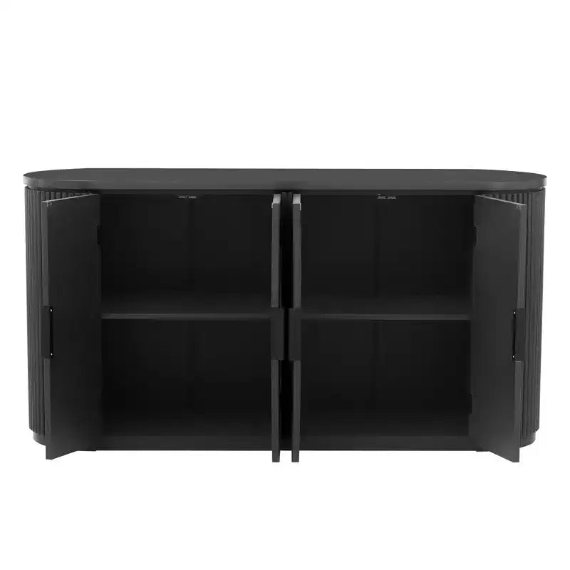 63in Vertical Striped Door Sideboard with Adjustable Shelves & Metal Handles – 4-Door Cabinet