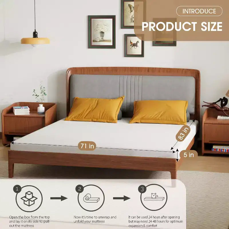 5 Inch Gel Memory Foam Mattress – CertiPUR-US, Non-Slip Bottom, Fiberglass Free, Bed-in-a-Box